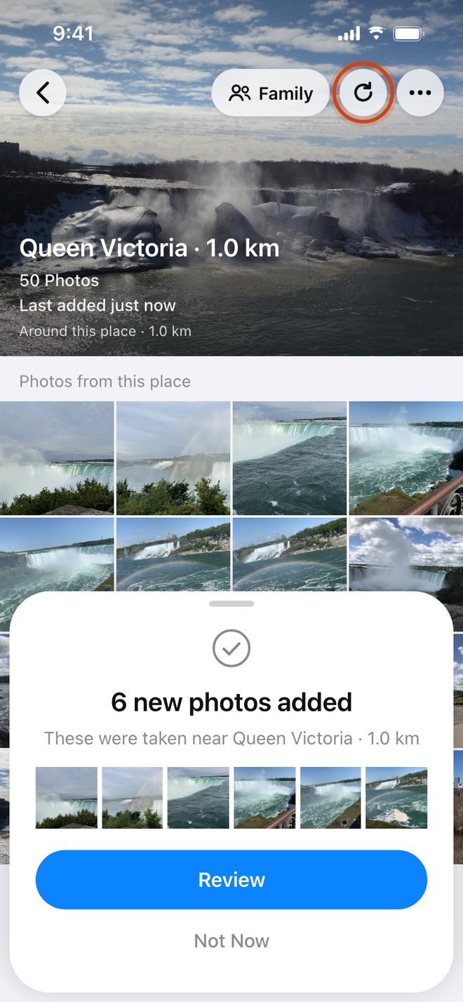 Illustration: After tapping Refresh: the new photos it found